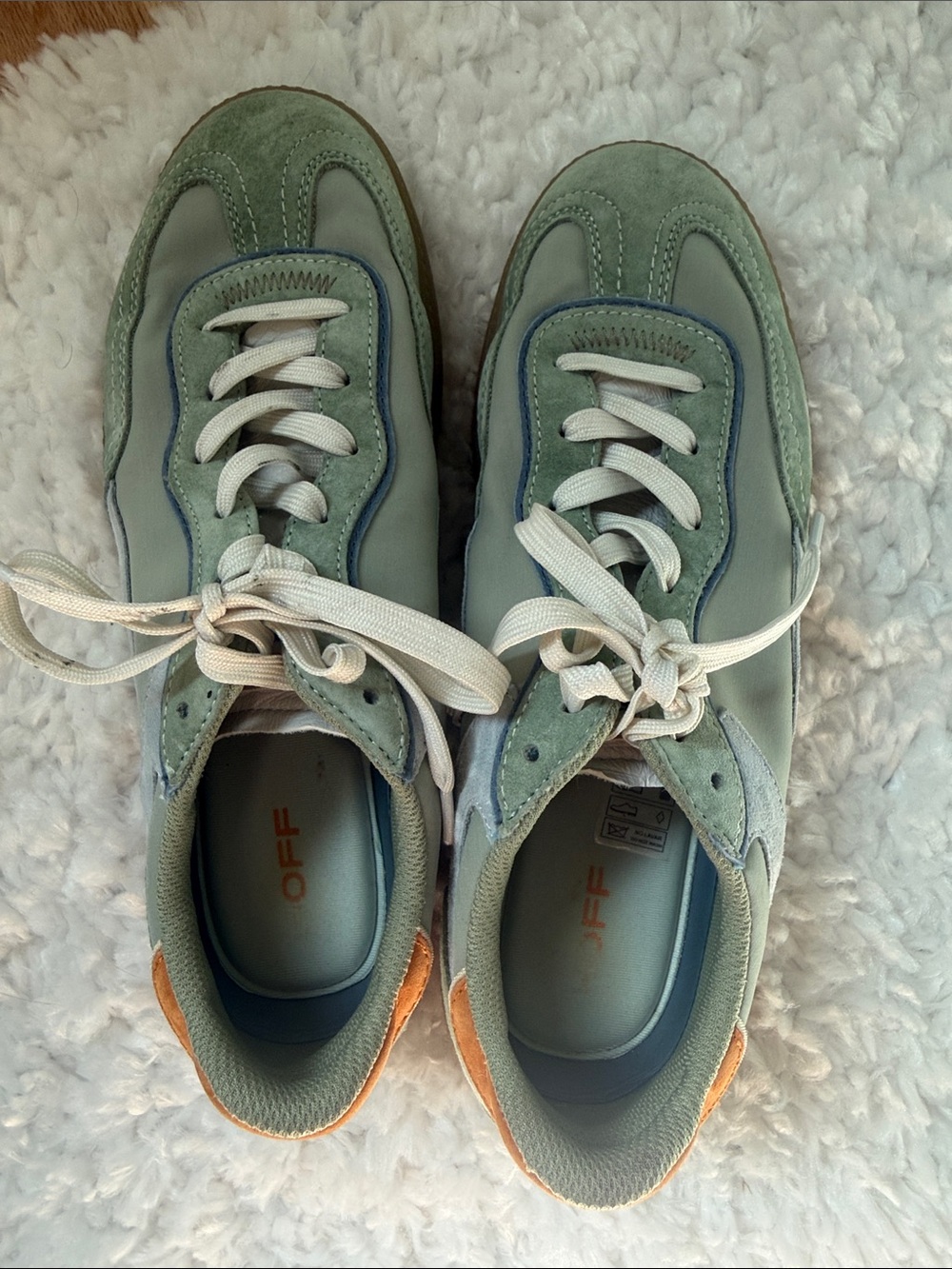 Hoff Sage Green Lace-Up Sneakers with Orange Heel Accent